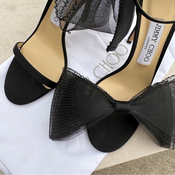 SOLD Jimmy Choo Aveline 100 Asymmetric Grosgrain Sandal Heel - Picture 4 of 15